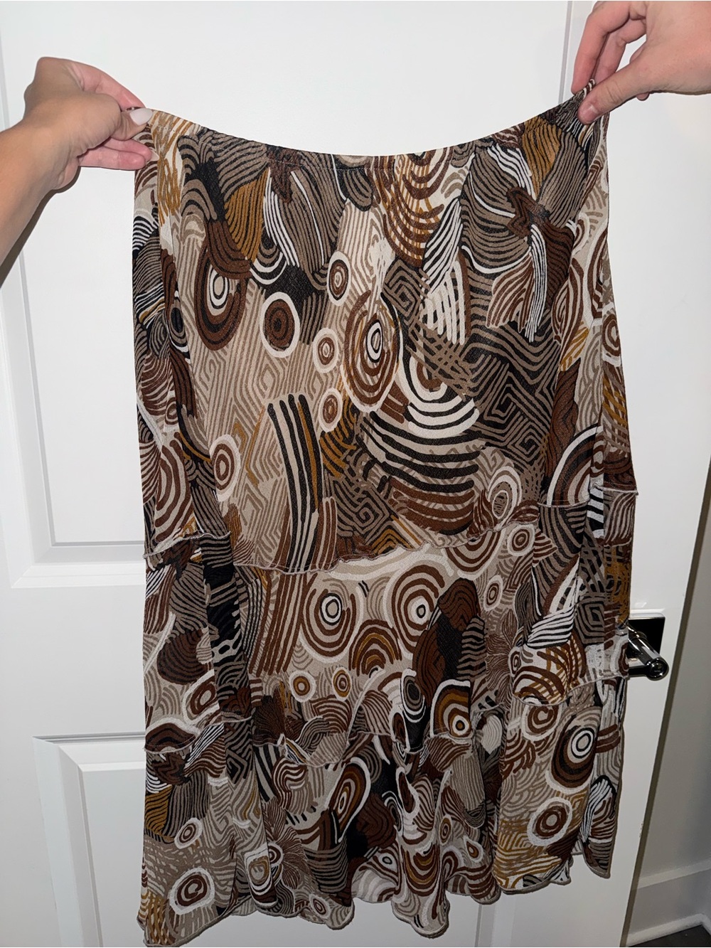 Womens Brown Patterned A-Line Skirt